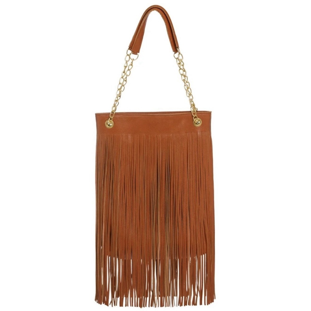 Nubianβ Radiance Harakati Tan Fringe Genuine Leather Tote Kenya Artisan Purse